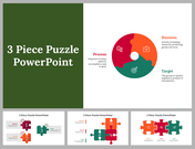 A pack of slides featuring a three piece puzzle diagram with color coded icons and text description along with a title text.