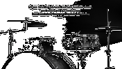 Minimalistic black and white drum kit image, featuring snare and cymbals, with a quote about rock and roll above.