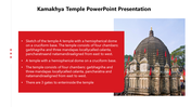 Kamakhya presentation slide showcasing the temple's architecture with a hemispherical dome and red accent text box.