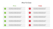 Pros vs Cons table with green thumbs up icons for positive points and red thumbs down icons with text captions.