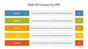 Sample Of Table Of Contents For PPT Presentation Slide