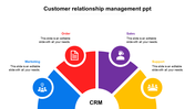 CRM slide featuring a semi circular diagram with four key components each with unique icons and placeholder text.