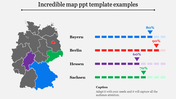 Map PPT slide featuring a color coded map of Germany with percentage indicators for Bayern, Berlin, Hessen, and Sachsen.