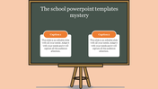 School themed PowerPoint template with captions on a chalkboard background.