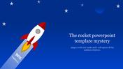 A red and white rocket launching upward with a trail labeled 90%, set against a dark blue sky with stars.