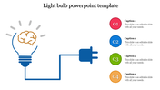 Illustration of a blue light bulb with brain detail, attached to a plug, with four colored caption circles on the right.