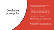 Conclusion PowerPoint slide with a white and red background, featuring a list of text points on the right side.