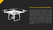 Drone PowerPoint slide with a white drone image and text explaining the functionality and evolution of drone technology.