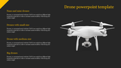 Slide with descriptions of different drone sizes, including nano, mini, small, medium, and large, with a white drone image.