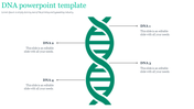 Illustration of a green DNA double helix with four labeled sections with placeholder text.