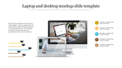 Mockup slide with desktop and laptop screens, percentage bars, and numbered placeholders text areas.