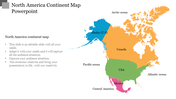 Illustrated map of North America slide with colorful marked countries and oceans with text area.