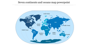 Map visual outlining the world's seven continents and  oceans, such as the Pacific, Atlantic, Indian, and Southern Oceans.