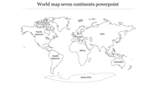 Outline of a world map showing the seven continents labeled.