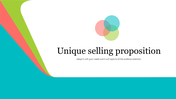 Soft overlapping circles in pastel colors with unique selling proposition text on a minimalist white background.