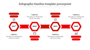 Red themed timeline with four hexagons marking 2017 to 2020, linked by bars, each with icons and captions.