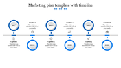 Blue themed marketing plan timeline slide from 2017 to 2022, with circular markers representing years and icons.