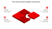 Slide featuring a 3D red puzzle with four pieces representing teamwork, working hard, success, and being the best with icons.