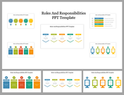 Five-step roles and responsibilities slide deck with additional slide designs featuring icons and lists on the sides.