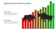 Red and green gradient bar chart featuring bear and bull silhouettes representing stock market trends.