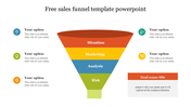 Sales funnel diagram slide showing stages from situation to risk, with options and icons on both sides and a goal box.