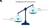 Slide featuring a weighing scale, visually representing a comparison with weights emphasizing balance and measurement.