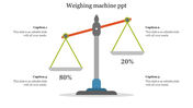 Weighing scale graphic with green-tipped lines, showing percentages, surrounded by four caption areas.