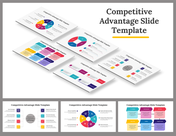 Collection of competitive advantage slides displaying visual elements, icons, colored segments, and diagram layouts.