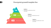 Pyramid template with three colorful layers labelled 01, 02, and 03, each with corresponding caption area on the right.