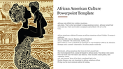 African art style image of a woman holding a child, against a patterned background, with a block of text on the right