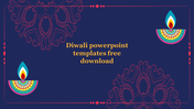 Diwali slide with decorative lamps and intricate patterns on a dark blue background with central text area.