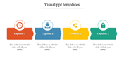 Visual PPT templates with four colorful sections labeled Caption 1 to Caption 4 each with icons and text area.