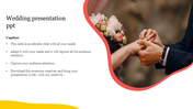 Wedding PowerPoint slide featuring an image of a couple exchanging rings and a section for captions.