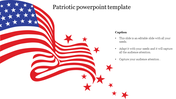 Patriotic slide featuring a waving American flag design with red stars flowing to the right, with caption area.