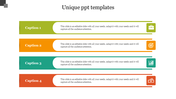 Infographic with four labeled rows in unique colors and icons for briefcase, target, analytics, and finance.