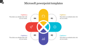 Microsoft diagram with four colorful segments and icons, each representing a numbered caption area on the left and right.