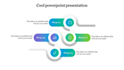 A four step cool process diagram slide with colorful labels for each step and corresponding icons with text captions.