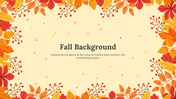 Autumn-themed slide deck bordered by red, yellow, and orange fallen leaves with small berries scattered around.