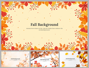 Autumn-themed slide deck bordered by red, yellow, and orange fallen leaves with small berries scattered around.