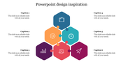 Hexagon-themed inspiration slide with six colorful sections, each containing an icon and caption.