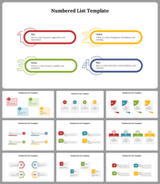 Slide pack with colorful numbered shapes in red, yellow, green, and blue, arranged in different layouts with descriptions.