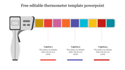 Colorful thermometer template with three sections and captions with placeholder text.