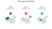 China PPT slides with three highlighted regions, each marked with numbered captions for easy reference.