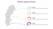 Sweden map infographic with four percentage indicators in blue, yellow, orange, and purple, connected to labeled captions.