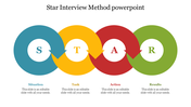 A colorful infographic slide for the STAR interview method showcasing interconnected circles with text area.