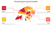 Hong Kong map in shades of red and yellow, with four percentage labels in boxes connected to specific regions.