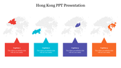 Hong Kong regional map with four sections marked in different colors, each linked to a caption area.