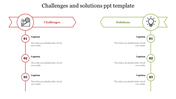 Visual template for challenges and solutions, featuring colorful icons and numbered steps with text captions.