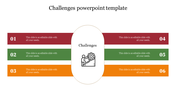 PowerPoint template for challenges, displaying six numbered sections and a gear icon in the middle.