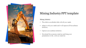 Mining template displaying an excavator under a vibrant sunset sky, with placeholder text area to the right.